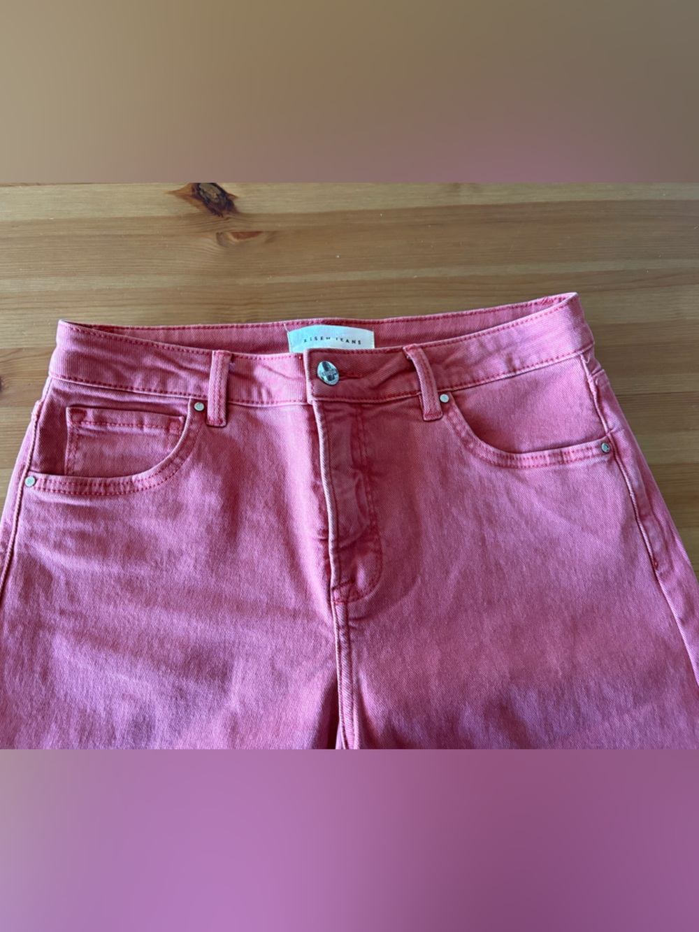 Risen Jeans High Rise Fray Wide Leg Crop Jeans Size 29 Brick - Picture 4 of 13